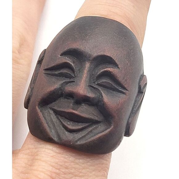 Carved Wooden Buddah Ring size 7.25 - Picture 1 of 4